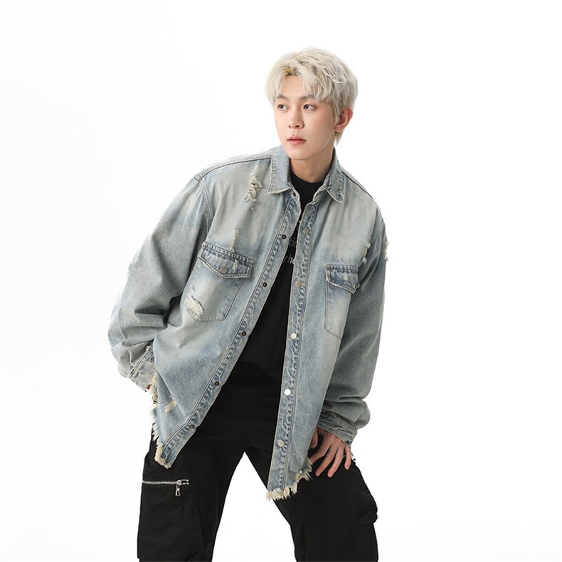 潮牌牛仔服外套男翻领破洞宽松上衣青年春新款休闲夹克JK1175-P70,男装夹克,星座1103-3