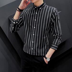 新款牛津纺男士条纹长袖衬衫青年休闲韩版衬衣 AK55--p25图片