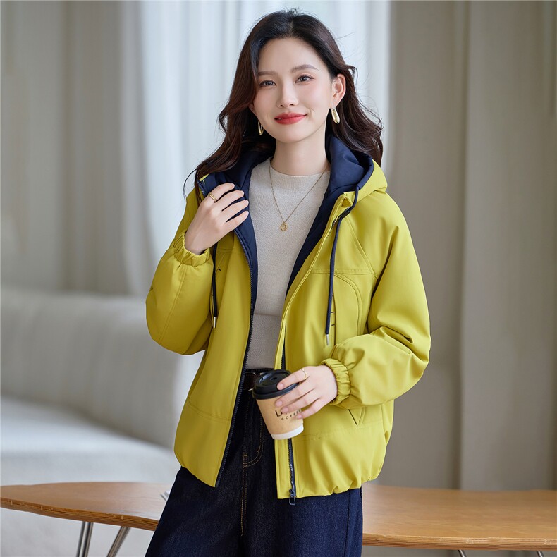 现货!2025年冬季时尚夹棉加厚连帽撞色女外套,女装棉衣/棉服,依恋蒂丝