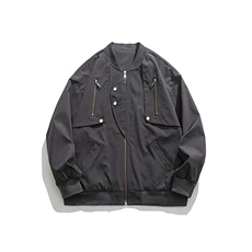 新款春季纯色男棒球风夹克宽松圆领工装休闲夹克外套JK3212-P80，男装夹克，电商A128