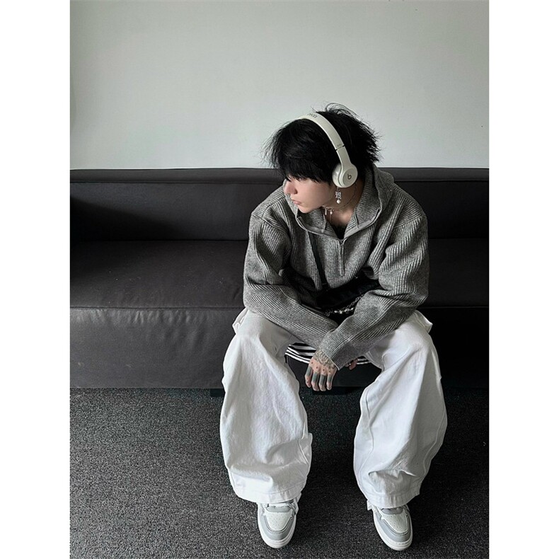 半拉链连帽毛衣男冬季韩版慵懒风针织衫oversize外套潮M2319,男装针织衫/毛衣,星座1116A（原606A-3）