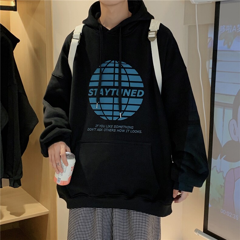 秋季青少年套头宽松印花休闲风格连帽卫衣D2118/45图片