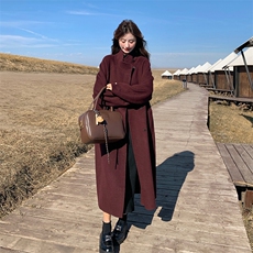 红英伦风复古双面呢羊绒大衣女2025年冬季新款气质毛呢外套，女装毛呢外套，2C220