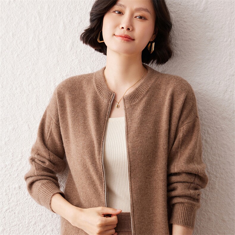 2024秋季新款长袖35%羊绒开衫复古休闲,女装羊绒衫,雪真羊绒高端店