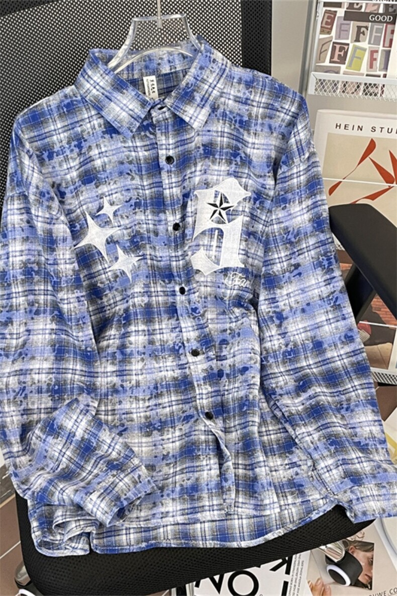 自拍图高品质情侣长袖衬衫男刺绣衬衣时尚中性外穿A227A-C77H-P40,男装衬衫,电商A227A