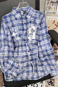 自拍图高品质情侣长袖衬衫男刺绣衬衣时尚中性外穿A227A-C77H-P40图片