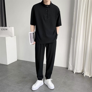 极简高弹垂感宽松运动套装设计感立领两件套TZ25/P100控149图片