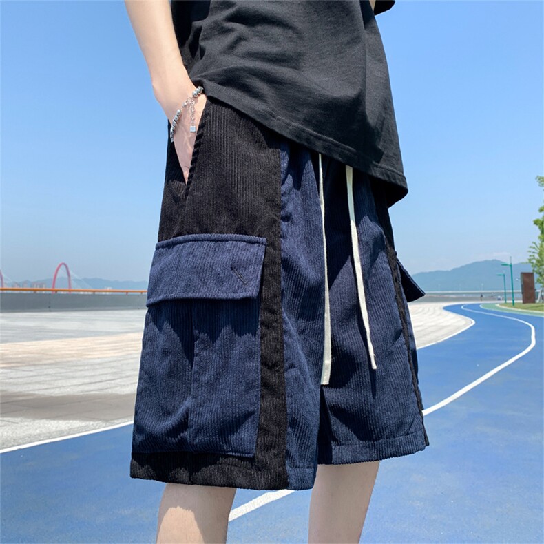 2023新款韩版宽松撞色阔腿裤子夏季百搭休闲五分中裤K3418-P32,男装牛仔裤,星座512-3