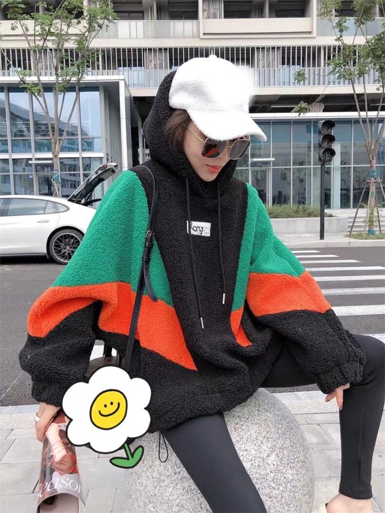 拼色颗粒绒卫衣，女装卫衣/绒衫，一杭