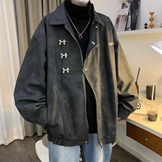 美式复古飞机扣PU皮外套男女春秋宽松休闲夹克JK21-P93，男装夹克，星座308B-2
