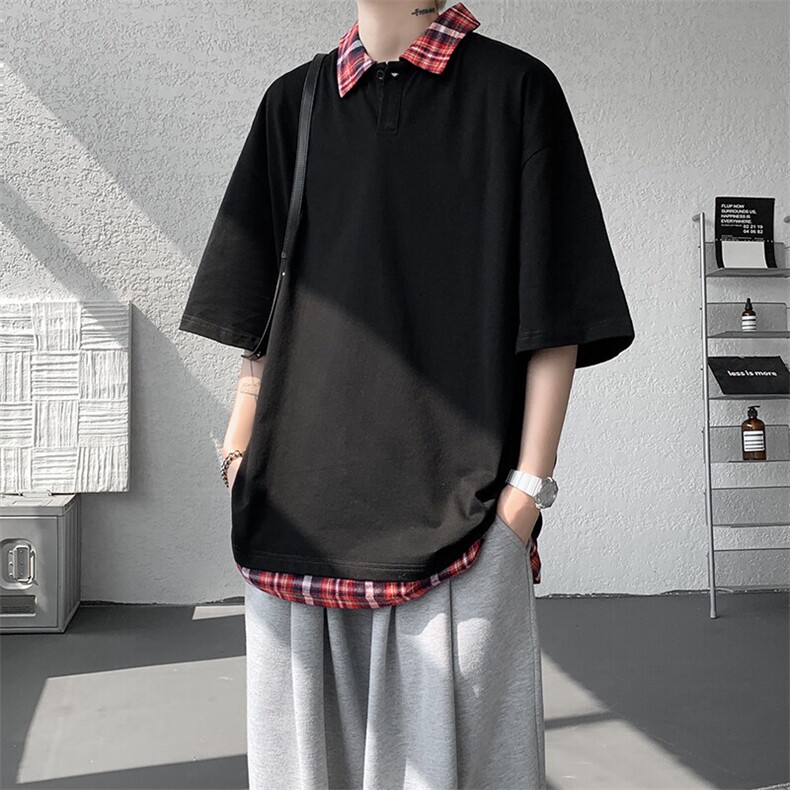 短袖男夏季新款港风宽松假两件体恤上衣DX3302-P32,男装T恤,星座214-3