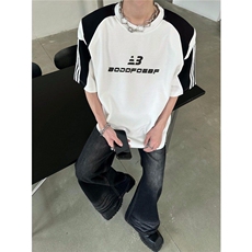 vintage高街小众拼接垫肩短袖t恤男夏季潮牌情侣五分袖WLT344-P38，男装T恤，星座1008
