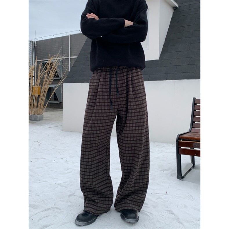JY715-P63复古格子松紧腰毛呢休闲裤男秋冬厚款宽松拖地长裤,男装休闲裤,星座1501-3
