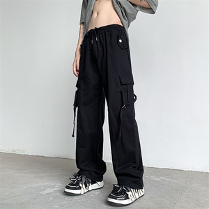 美式黑色工装裤男女春季2023新款垂感束脚休闲阔腿裤K0232-P45图片