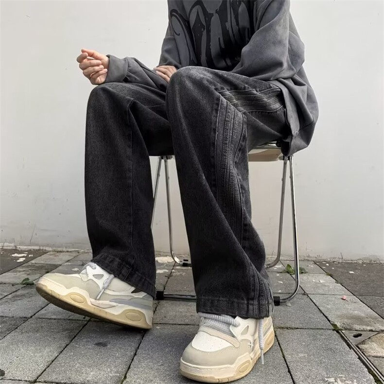 美式潮牌痞帅直筒牛仔裤男春秋款水洗做旧宽松百搭高街休闲长裤子,男装牛仔裤,星座601-2