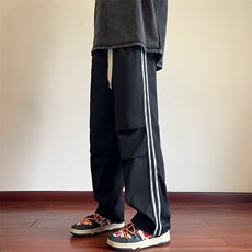 直播数据款春季新款撞色侧条纹伞兵裤宽松直筒休闲裤K505-P32，男装休闲裤，星座914-3