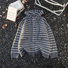 冬新条纹连帽毛衣男女美式复古慵懒风针织开衫外套潮流MZ926-P64，男装针织衫/毛衣，星座412-3