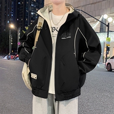 外套男学生潮流撞色连帽夹克春秋青少年帅气冲锋A436-JK2589-P75，男装夹克，电商A436