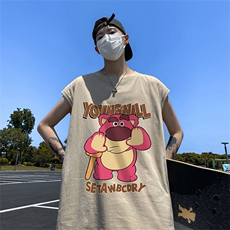 直播品质重磅纯棉220克美式印花宽松背心男女无袖t恤潮BX561P25，男装T恤，电商A486