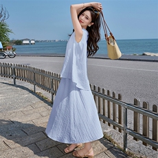 主推套装两件套连衣裙女2025夏季新款女装休闲气质裙子遮肚子好，女装套装/套裙，美拉德工厂直营店