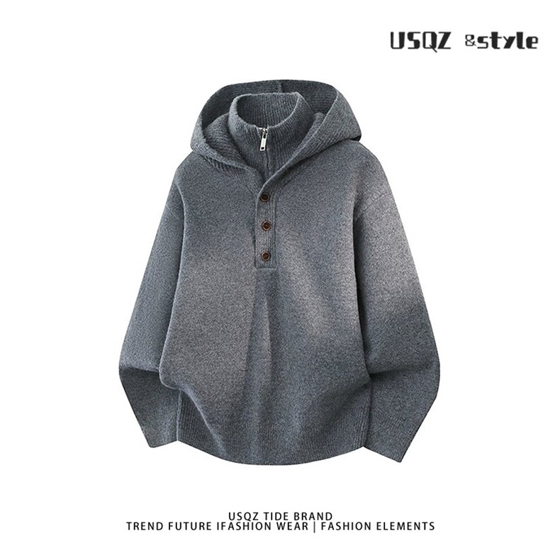 美式慵懒风假两件连帽针织衫男宽松毛衣情侣潮MZ1033-P73图片