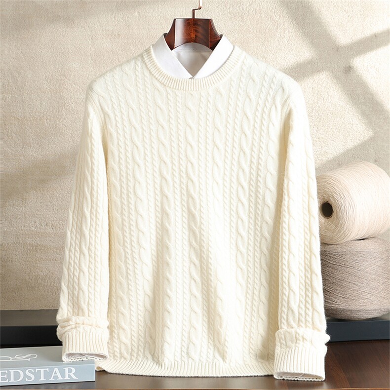 2025年秋季新款百搭男士麻花提花长袖半高领羊绒衫，男装羊绒套衫，绒之心羊绒