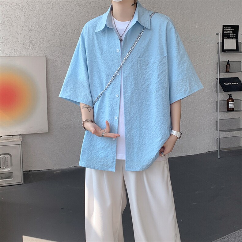 8XL-M泡泡纱盐缩肌理短袖衬衫男夏季冰丝外套防晒衬衣DC28011P36,男装衬衫,电商B312