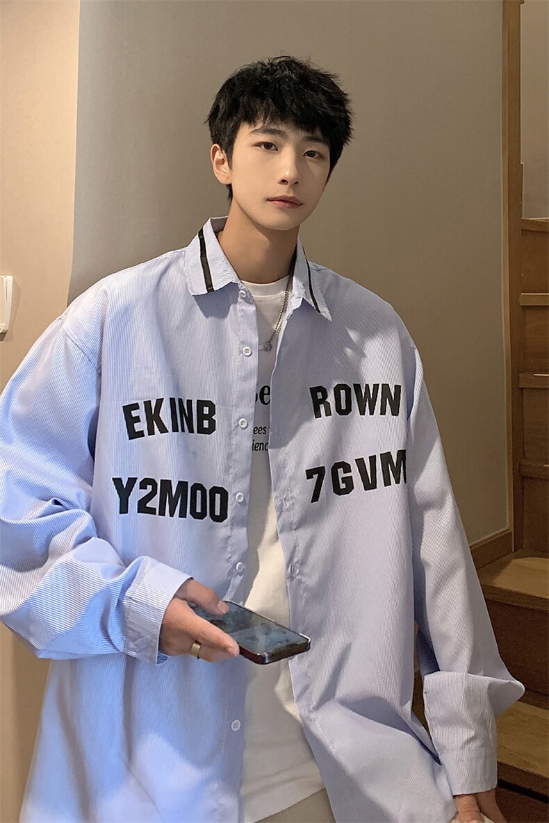 港风条纹长袖衬衫男大码情侣七分袖衬衫男长袖衬衣男CCS8018P45,男装衬衫,星座226-1