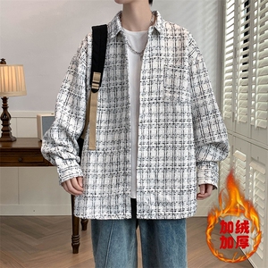秋款小香风男夹克衬衫长袖宽松格子衬衣休闲外套8811/8812TP55图片