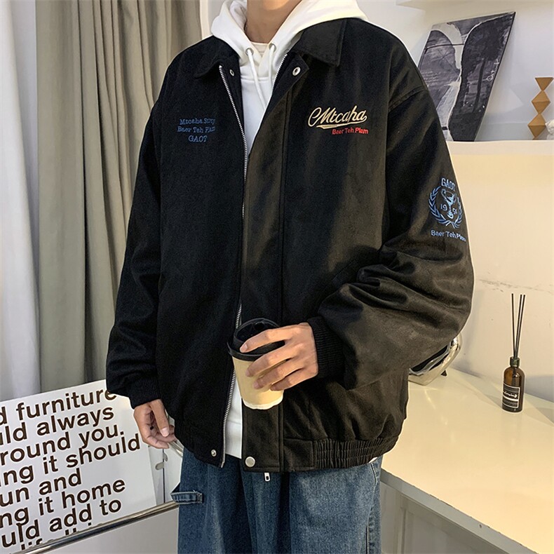 秋冬款男夹克衫麝皮绒字母图案刺绣加厚外套JK188P75,男装夹克,星座1013-1