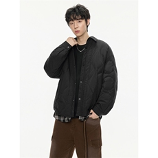 2025冬季新款翻领衬衫假两件羽绒服男潮牌百搭保暖羽绒服外套，男装衬衫，电商A234