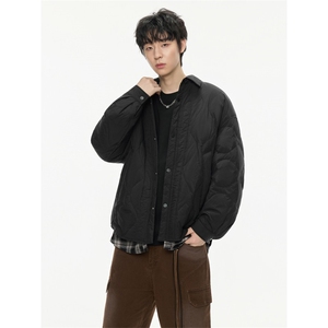 2025冬季新款翻领衬衫假两件羽绒服男潮牌百搭保暖羽绒服外套图片