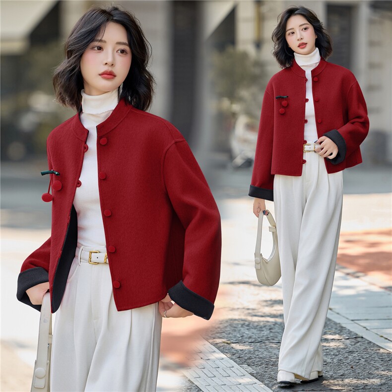 100%绵羊毛2025冬季新款时尚双面绵羊毛外套女,女装双面呢大衣,美沁