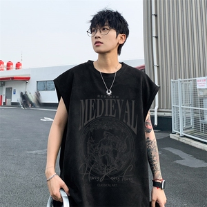 ！2025夏季新款男士麂皮绒无袖T恤情侣印花背心TLBX11特P18图片