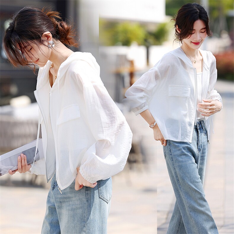 轻薄防晒衣女2025夏季新款宽松高级感休闲透气户外防晒衫短款外套,女装防晒衣,鑫源服饰