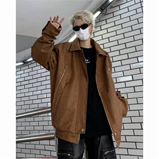 美式潮牌重磅棕色机车外套复古oversize设计感小众男夹克J8226，男装夹克，星座1116A-1（原606A）