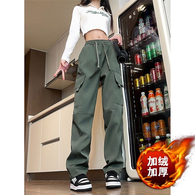 秋冬新款工装裤松紧美式休闲宽松阔腿裤直筒显瘦加绒裤子B84加绒,男装工装外套,星座310B-2