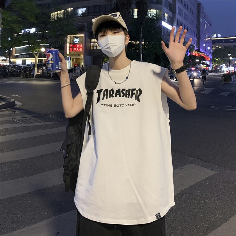 宽肩无袖t恤男款夏季2025休闲青少年背心港风ins宽松百搭简约上衣,男装背心/马甲,电商A148
