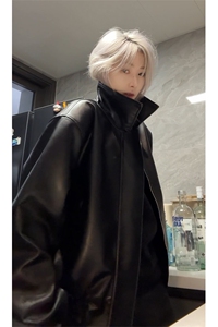 2025秋冬cleanfit宽松短款垫肩外套美式ins复古皮衣JK3652-特P78图片