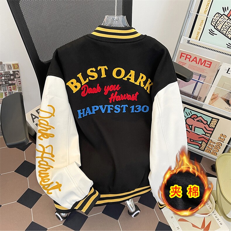 加绒加厚冬男女棒球立领棉衣条纹刺绣保暖毛呢棉袄面包服MY06P78,男装棉衣,星座1013-1