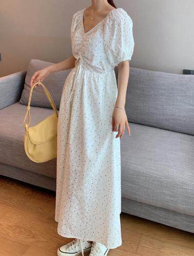 长款花色连衣裙，女装连衣裙，露彩