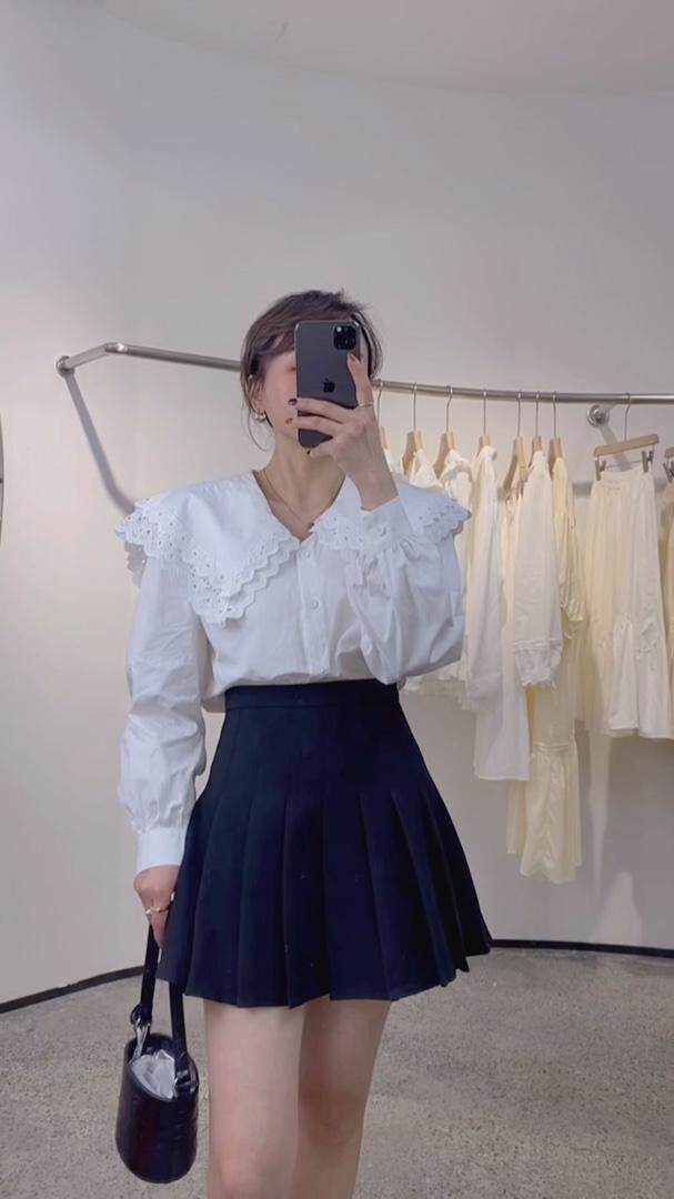 花边领衬衫，女装衬衫，驿谷