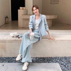 26春新款现-浅蓝温柔风拼接格子西装套装2628-P180K288，女装套装/套裙，2B190