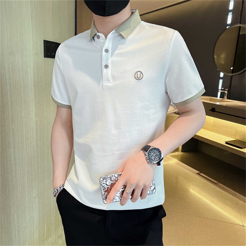 主推抖音夏季U字母立体刺绣翻领短袖男T恤Polo衫体恤T066-P45,男装T恤,电商D342