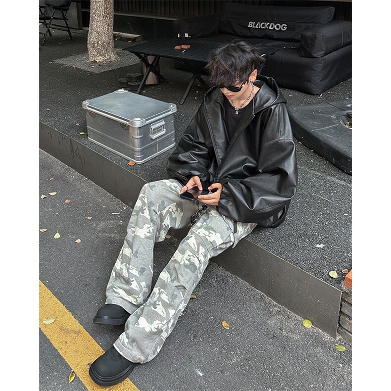 美式PU皮夹克男女秋冬季连帽宽松高街痞帅机车外套潮牌AK55-P75,男装夹克,星座1008