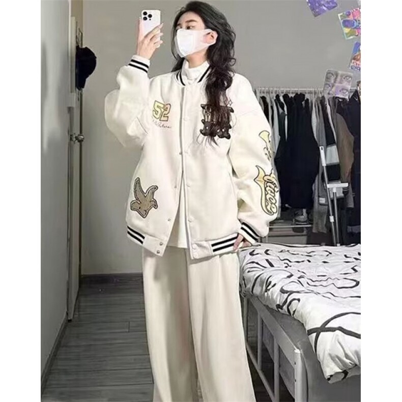小熊刺绣棒球服外套少女2025秋冬中学生学院风卫衣外套JK39,女装短外套,星座1116A（原606A-3）