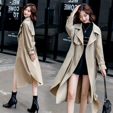 米白色风衣外套女中长款百搭春秋季新款韩系小个子英伦风流行大衣，女装风衣，超帛