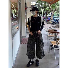 美式多口袋迷彩工装短裤男宽松休闲阔腿直筒七分裤男女WLT488-P52，男装牛仔裤，星座1008