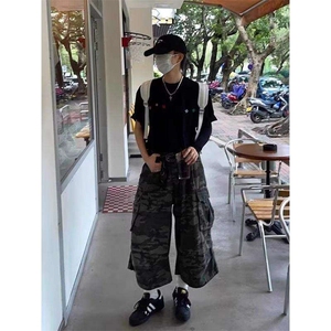 美式多口袋迷彩工装短裤男宽松休闲阔腿直筒七分裤男女WLT488-P52图片