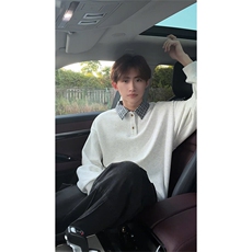 美式复古polo领卫衣男宽松学院风假两件长袖外套W4693-特价P35，女装短外套，电商A007